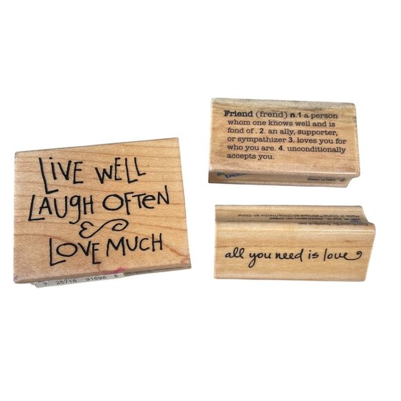 Set Of 3 Mounted Rubber Stamps Live Laugh Love Friendship Sentiments Crafting - Picture 1 of 5